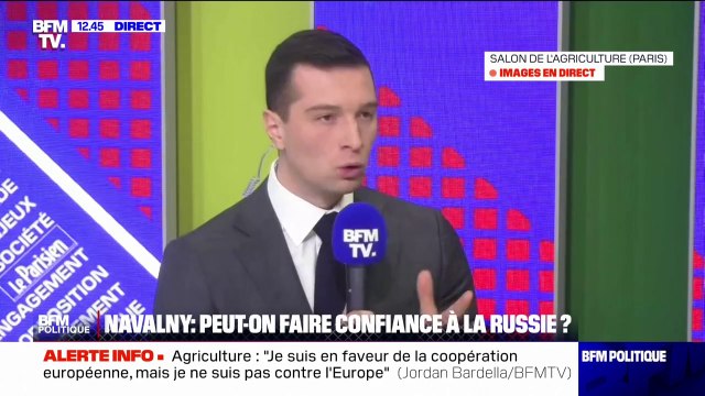Jordan Bardella, sur la mort Alexeï Navalny: Je crois que le régime russe a une part de responsabilité majeure dans la mort du principal opposant au président Poutine