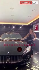 Dilan Polat'a özenen bir isim daha! Lüks aracın tepesine çıkıp dolarları etrafa saçtı