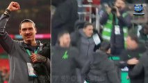 Liverpool star Nunez vaults two barriers after charging down from Wembley stands to celebrate Virgil van Dijk's Carabao Cup winning goal