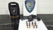Durante ocorrência de violência doméstica, GPOM apreende revólver e munições