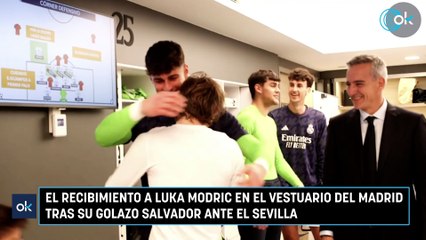 El recibimiento a Luka Modric en el vestuario del Madrid tras su golazo salvador ante el Sevilla