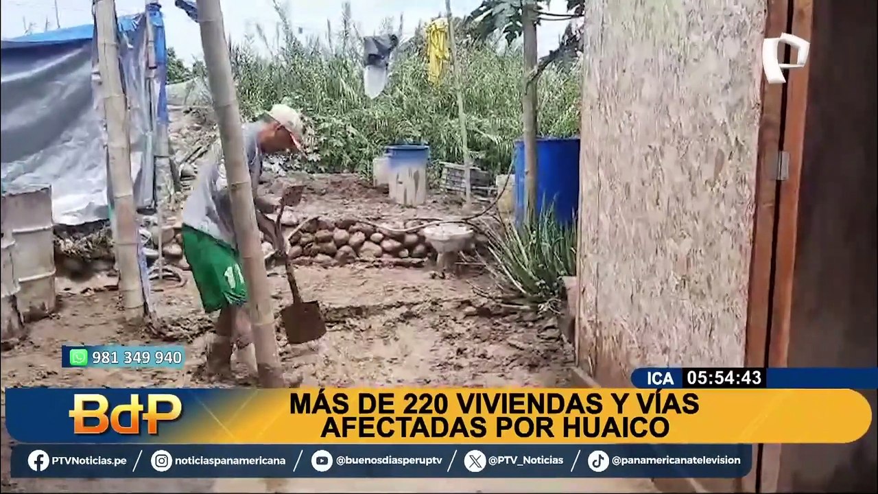 Ica: huaico afecta más de 220 viviendas y vías en distrito de Los Molinos