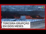 Vulcão volta a entrar em erupção e espalha lava sobre chão congelado na Islândia