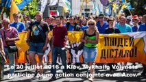 Le syndicaliste Mykhailo Volynets (KVPU) manifeste avec l’extrême droite ukrainienne (Azov, Corps national, parti Svoboda)