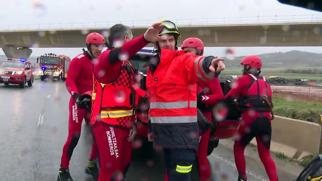 Los bomberos rescatan a un caballo atrapado por las inundaciones de Vitoria