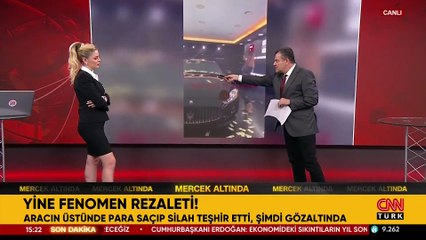 Yine fenomen rezaleti! Aracın üstünde para saçıp, silah teşhir etti