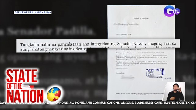 Sen. Binay, tinanggap ang paghingi ng tawad ni Sen. Padilla kaugnay sa pag-IV Drip ng misis niyang si Mariel sa loob ng Senado | SONA
