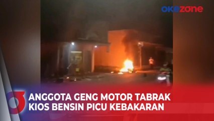 Download Video: Terlibat Kejar-Kejaran, Anggota Geng Motor Tabrak Kios Bensin Picu Kebakaran