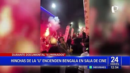 Hinchas de la ‘U’ encienden bengala dentro de sala de cine