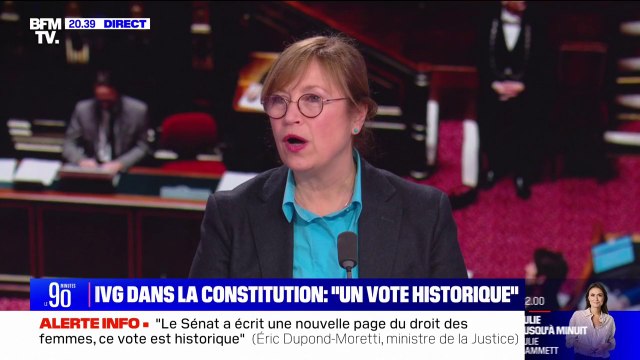 IVG dans la Constitution: Dominique Vérien (sénatrice UDI de l'Yonne) se dit très heureuse que le Sénat ait été à la hauteur des attentes de la société