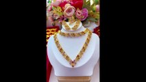 Gold colour jewelry rings necklace earrings Set for women fashion