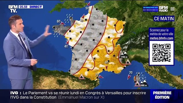 La France coupée en deux, avec de la pluie dans la moitié Nord et du soleil dans le Sud, avec des températures comprises entre 10°C et 19°C...La météo de ce jeudi 29 février