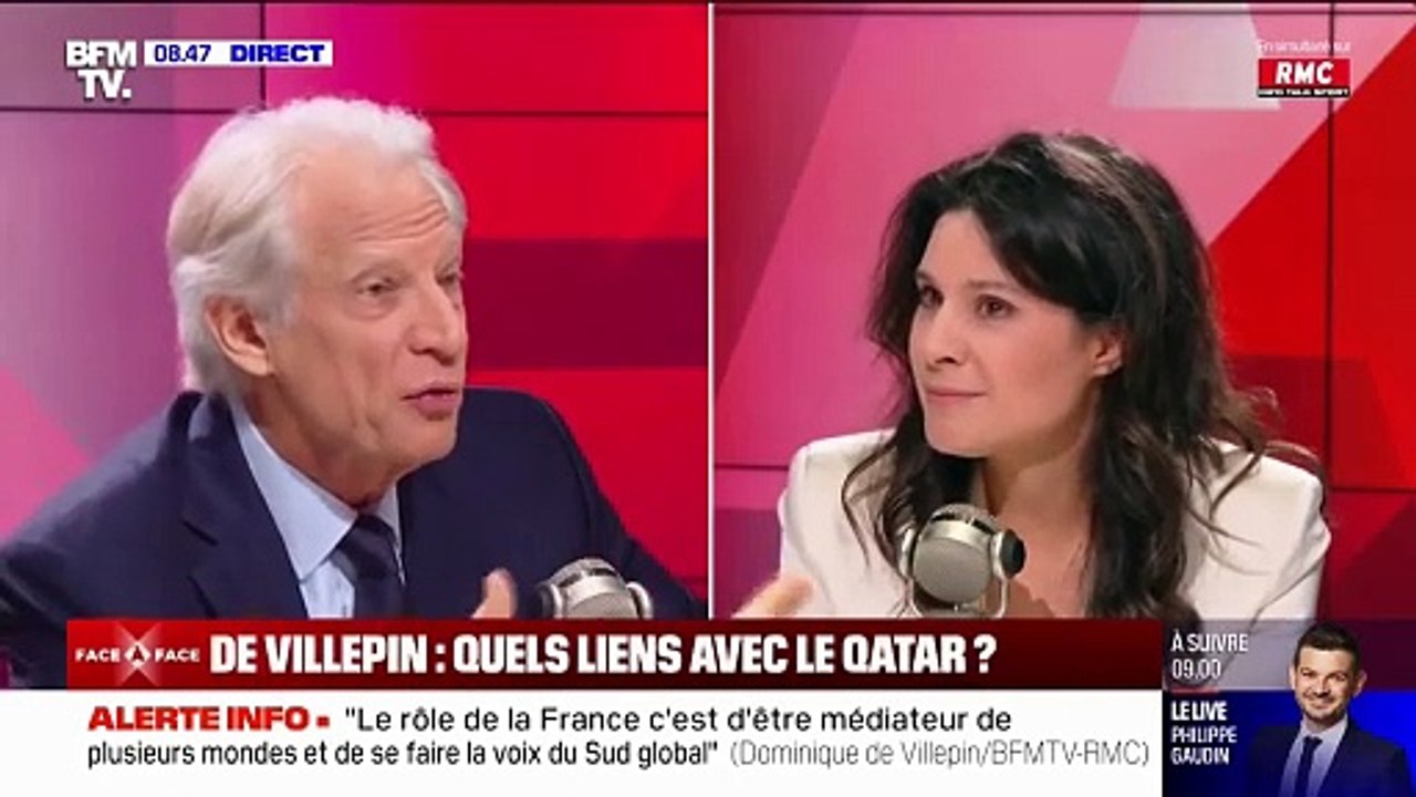 Interrogé sur ses liens avec le Qatar, Dominique de Villepin s'en prend à Apolline de Malherbe: "A qui appartient votre chaîne ? Avez-vous des pressions ? Qui ai-je devant moi?" - Regardez