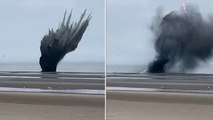 Moment Second World War bomb detonates on beach in Belgium