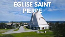 Vue aérienne de l’église Saint-Pierre-le-Corbusier de Firminy