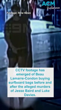 CCTV footage shows Beau Lamarre-Condon buying surfboard bags before and after alleged murders