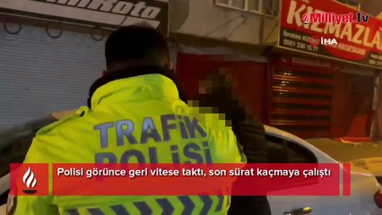 Polisi görünce geri vitese taktı! Böyle kovalamaca görülmedi