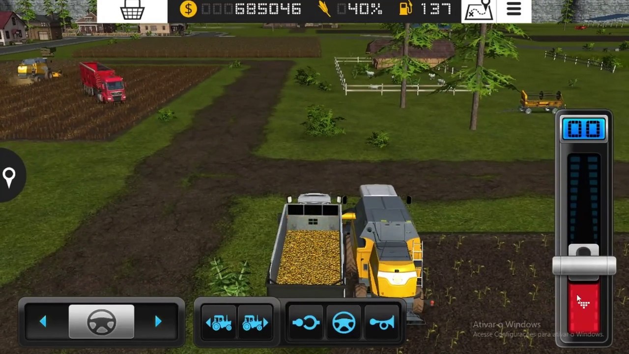 Harvesting corn and wheat in Farming Simulator 16..