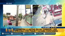 ¡Increíble!: Conductor compra llantas para su auto y probándolas choca en la avenida Canadá