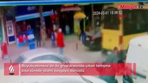 Büyükçekmece'de silahlı kavga! Bir kişi vuruldu, olay anı kaydedildi