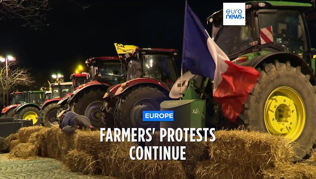 French farmers stop traffic on the Champs-Élysées, while Polish farmers block road to Lithuania
