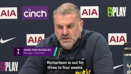 Postecoglou reveals 'disappointing' Richarlison injury