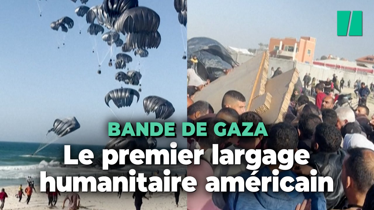 Les images poignantes des premiers largages humanitaires américains sur Gaza