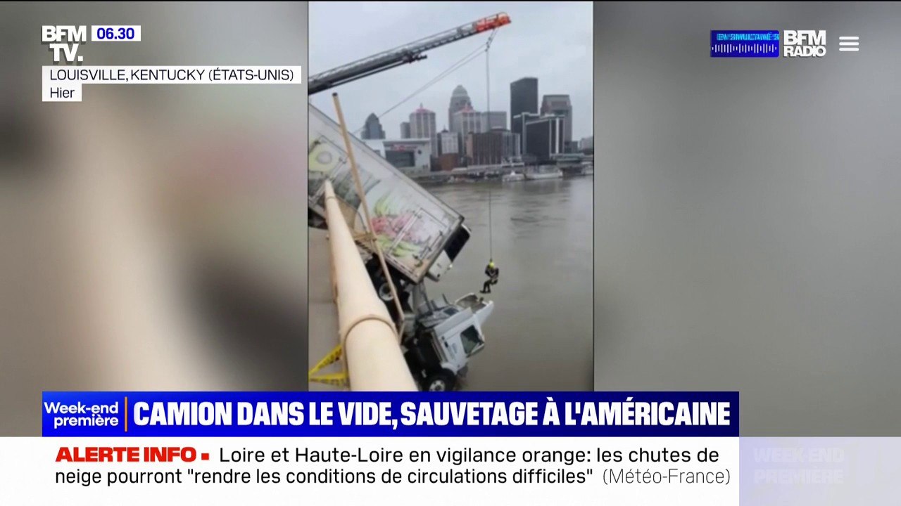 Aux États-Unis, les images d'un sauvetage héroïque après qu'une conductrice est restée suspendue dans le vide dans la cabine de son camion