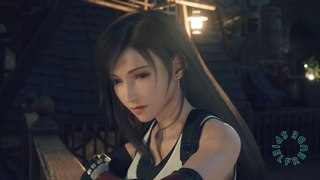 Tifa lifts her top in front of Cloud to reveal her stab wound