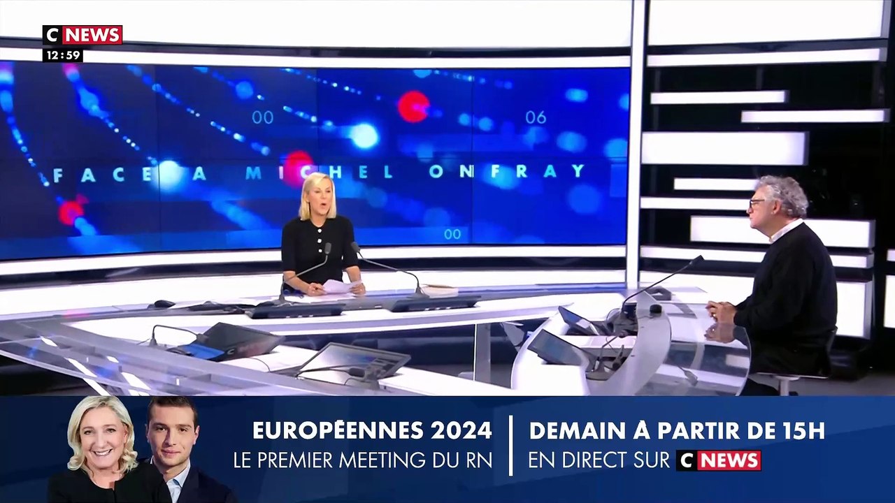 Regardez les premières minutes de la nouvelle émission de CNews, "Face à Michel Onfray", présentée par Laurence Ferrari, lancée hier à 13h pour la première fois