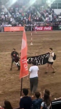 Veganos quisieron interrumpir una exposición de caballos y fueron echados por los jinetes