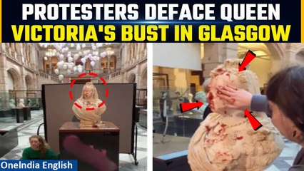 Glasgow: Women pour jam porridge over Queen Victoria statue, spray-paint expletives | Oneindia News
