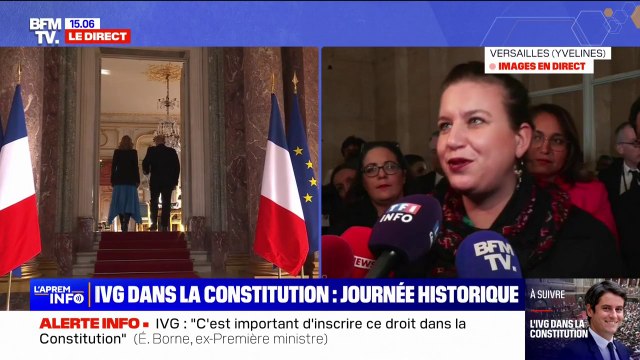 IVG dans la Constitution: C'est aussi un signal politique dans le monde pour toutes celles qui luttent pour garder ce droit à l'IVG déclare Mathilde Panot, présidente du groupe LFI à l'Assemblée