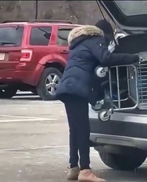 Une femme tente de voler un caddie de supermarché