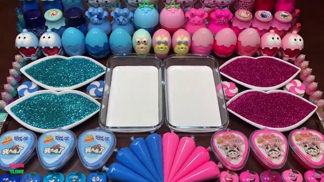 BLUE VS PINK PIPING BAG_ ASMR SLIME_ Mixing Random Things Into GLOSSY Slime _ Satisfying Slime #1727