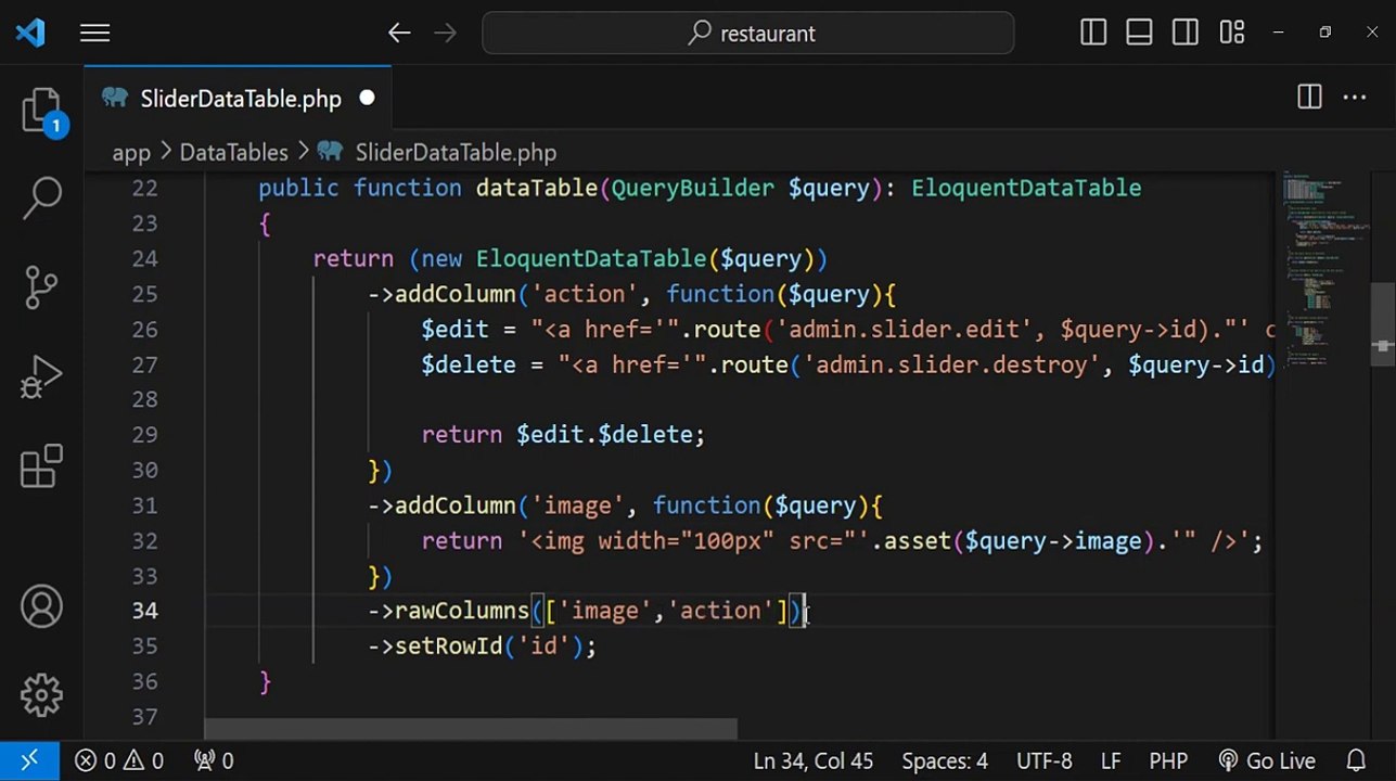 Show Image, columns width, & order issues fixed of YajraBox Table | Restaurant Project Laravel #33