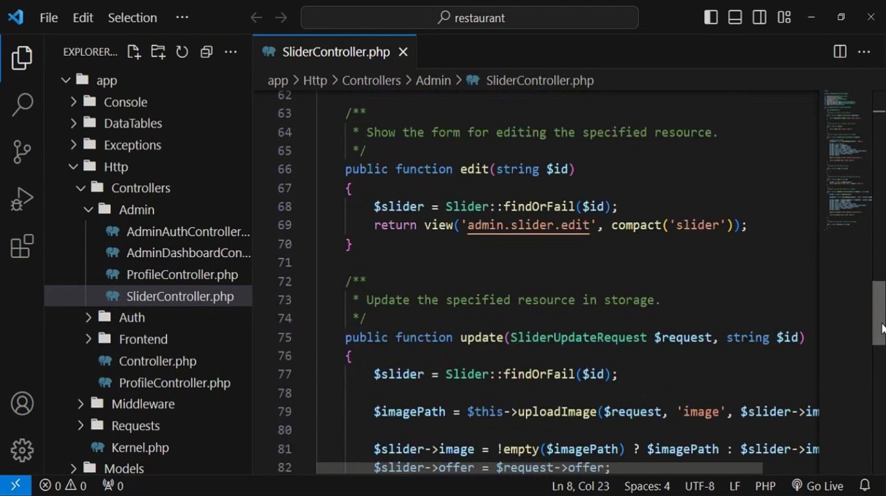 Delete Slider Feature Part 1 in Restaurant E-commerce Project in Laravel #32