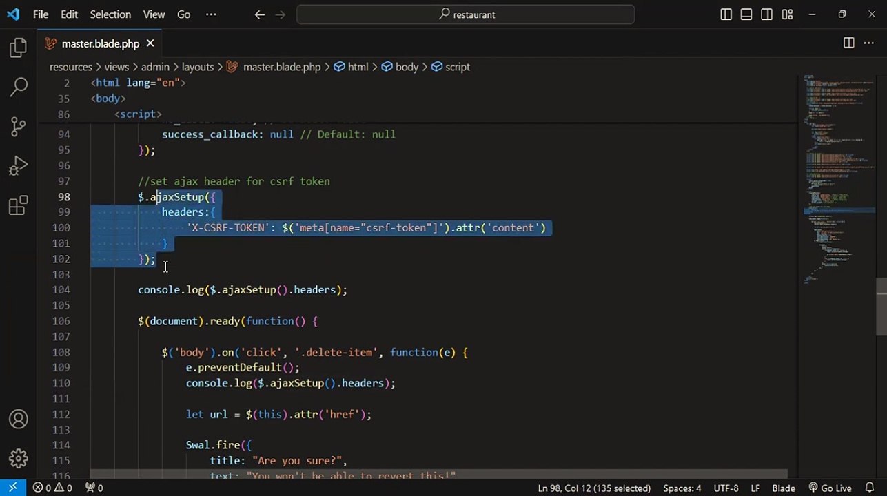 Fixing CSRF Token Issue in Delete Slider in Laravel | Restaurant Project in Laravel #34