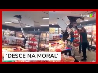 Suspeito se esconde em teto de mercado após furto, mas acaba preso