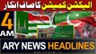 ARY News 4 AM Headlines 5th March 2024 | ECP rejects Sunni Ittehad Council's plea for reserved seats