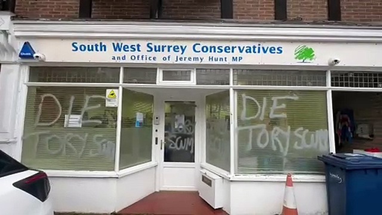 Jeremy Hunt offices with graffiti on