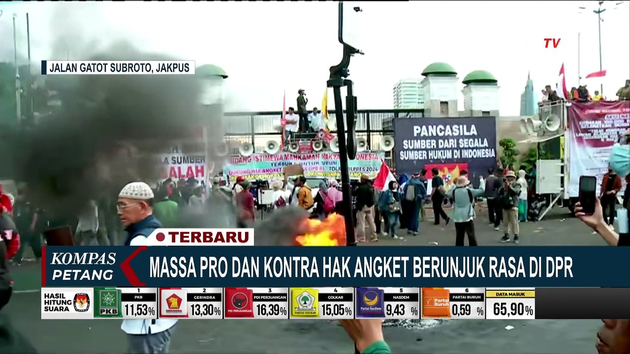 Visual Udara Massa yang Dukung serta Tolak Hak Angket Soal Kecurangan Pemilu di Depan DPR RI