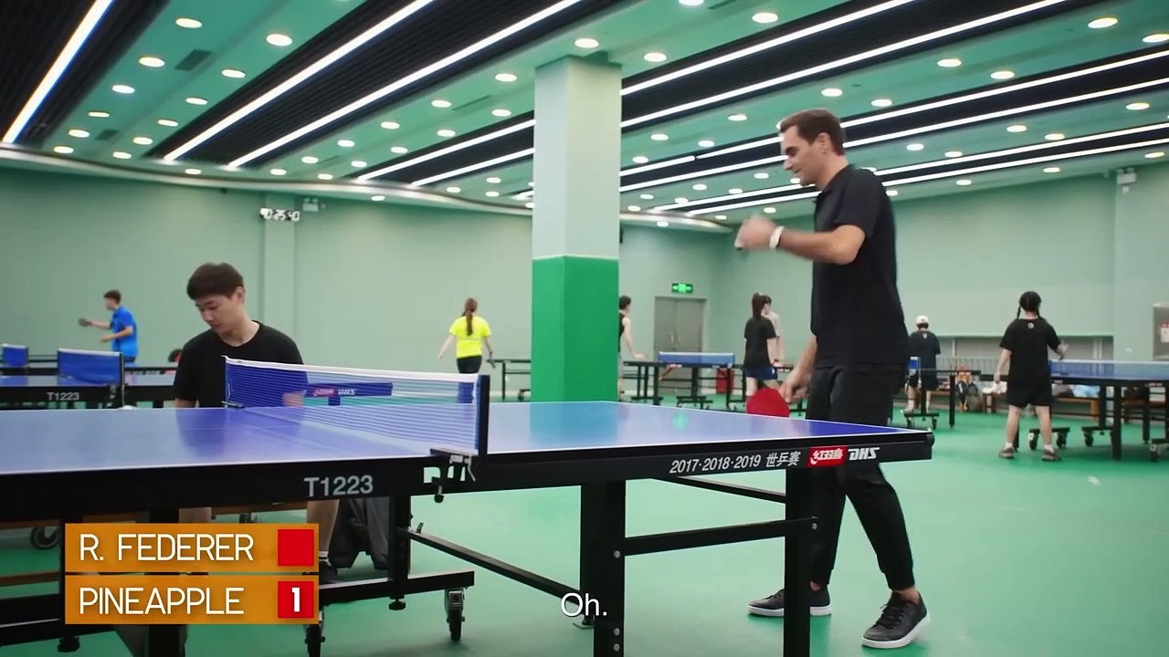 Roger Federer takes on seven-year-old at table tennis