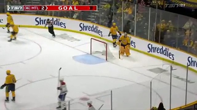David Savard scores from center ice on a crazy ricochet off of a stanchion