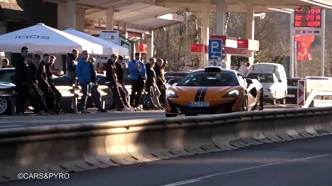 Cars leaving Nürburgring Tankstelle- Murcielago, Valkyrie, M3 E92, 599 GTO, C63 W204, Countach, R35