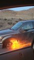 Person Drives Truck With Flaming Burst Tire