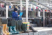 NFU Cymru create symbolic display of 5,500 pairs of wellies on the steps of the Senedd