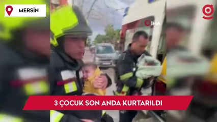 Ev yangınında 3 çocuk itfaiye ekiplerince son anda kurtarıldı
