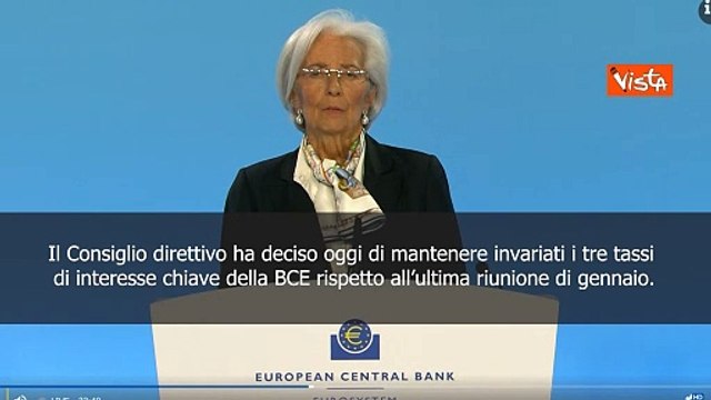 Lagarde (Bce): Tassi di interesse restano invariati