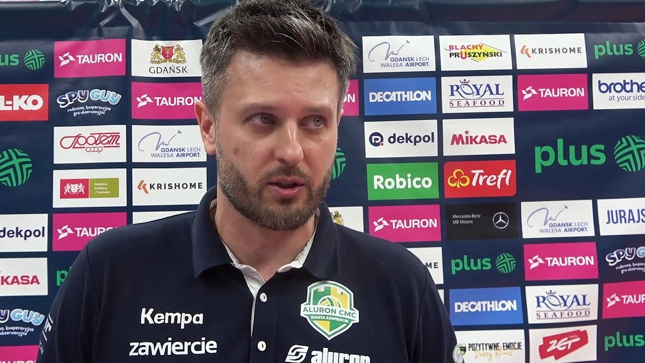 Trener Michał Winiarski i Karol Urbanowicz po meczu siatkarzy Trefla i Warty